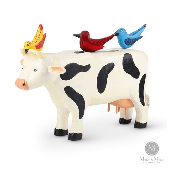 A Cow and Three Birds Carving - Ian Fancey