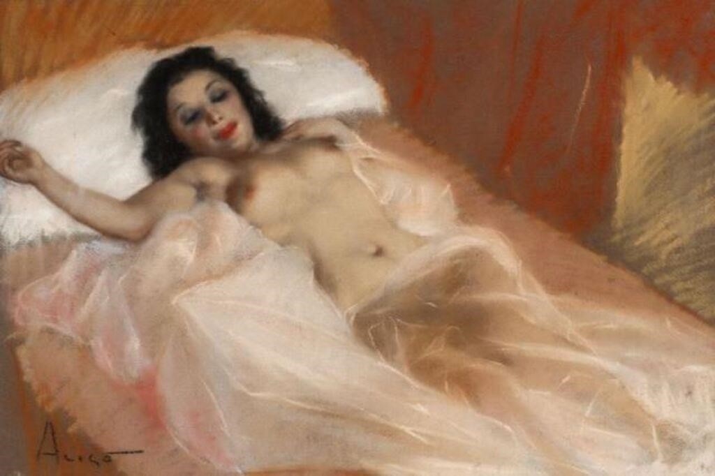 Nude Pastel Portrait of a Woman, Giovanni Aligo. - Giovanni Alico