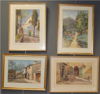 Alice Wyatt ( 20th century British) A whitewashed chapel with mature trees - Alice Wyatt