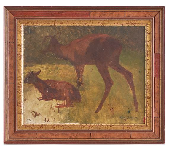 An oil sketch of red hind by Rosa Bonheur