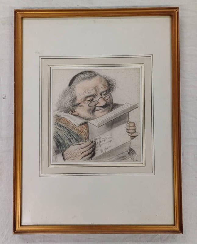 Artwork by Nicolas Lagneau, A cleric reading a letter, Made of chalk drawing