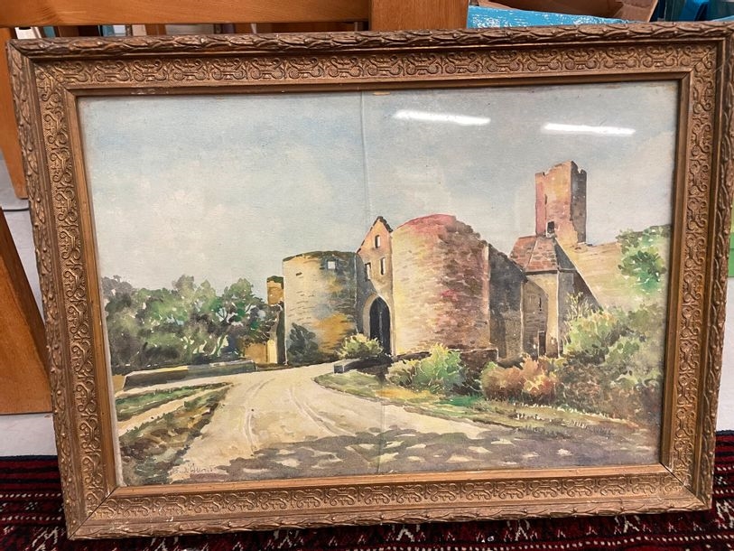 Artwork by Émilie Allard, Emile ALLARD Entrée de la ville de DOMME (DORDOGNE), Made of watercolor