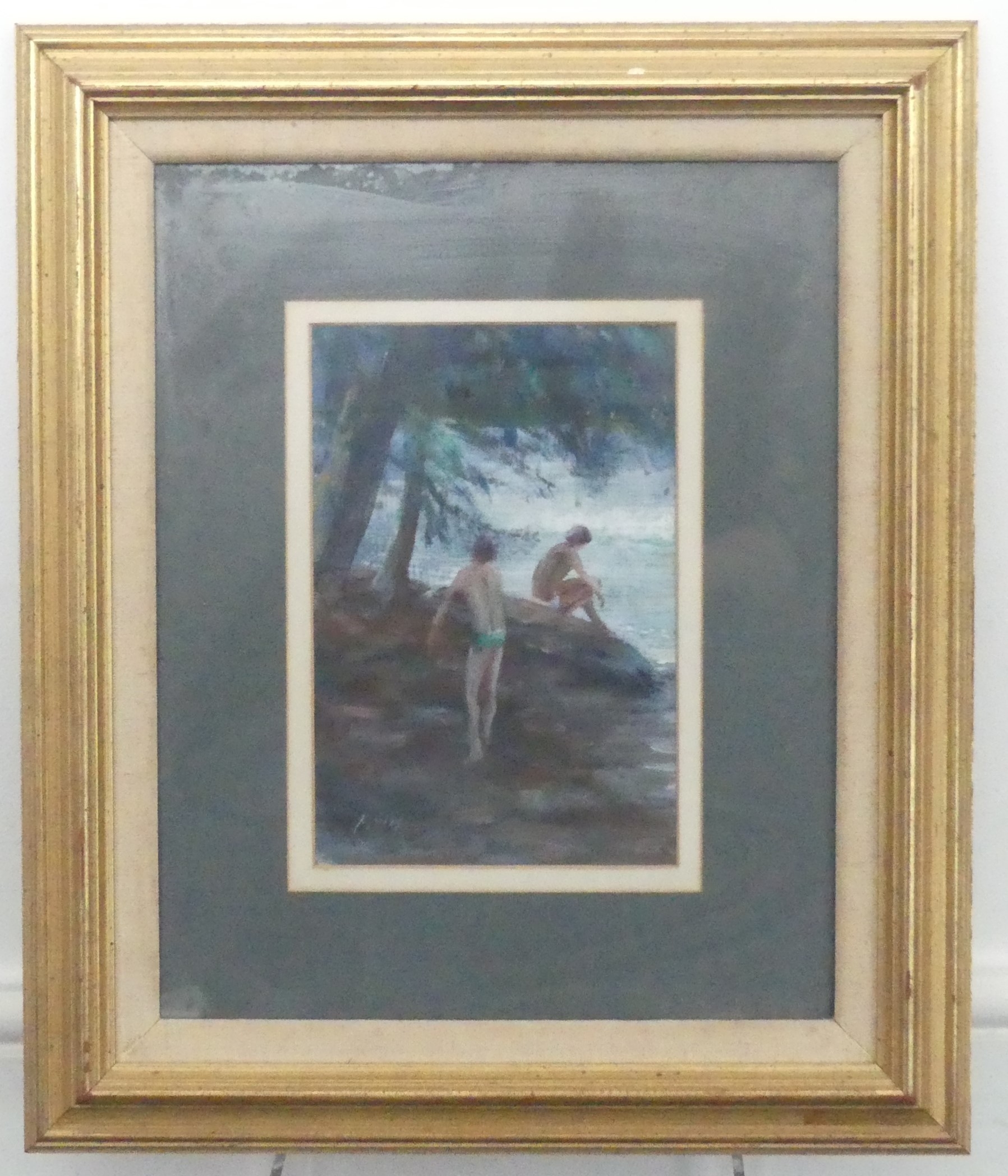 Keith Money | Bathers on rocks in shade by trees, (1935) | MutualArt