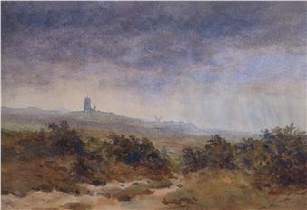 OSWALD PARTRIDGE MILNE (1881-1968). Blakeney Church Tower, Norfolk, watercolour, 22cm x 32cm, framed - Oswald Partridge Milne