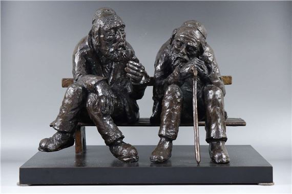 Nicky Imber | een groot bronzen sculptuur van twee oudere heren | MutualArt