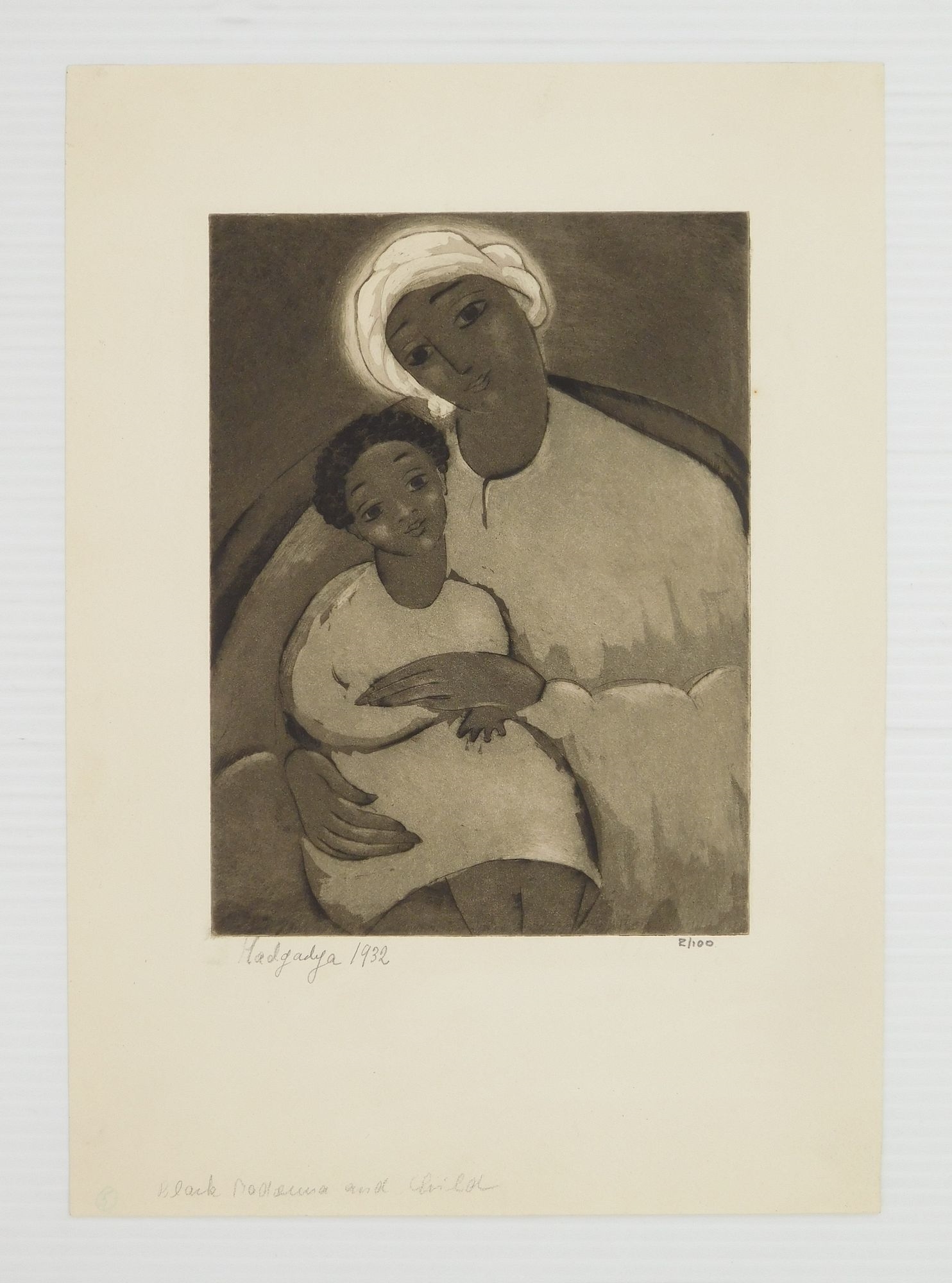 Artwork by Miriam Hagdagya, Madonna and Child-  aquatint, 1932, signed, dated and numbered 2/100 in pencil.   8 x 6", Made of aquatint