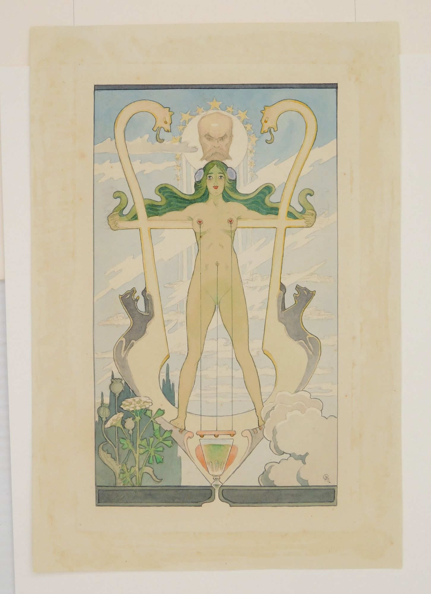 Artwork by Alexandre Graverol, Woman as a Musical Instrument, Made of watercolor on paper