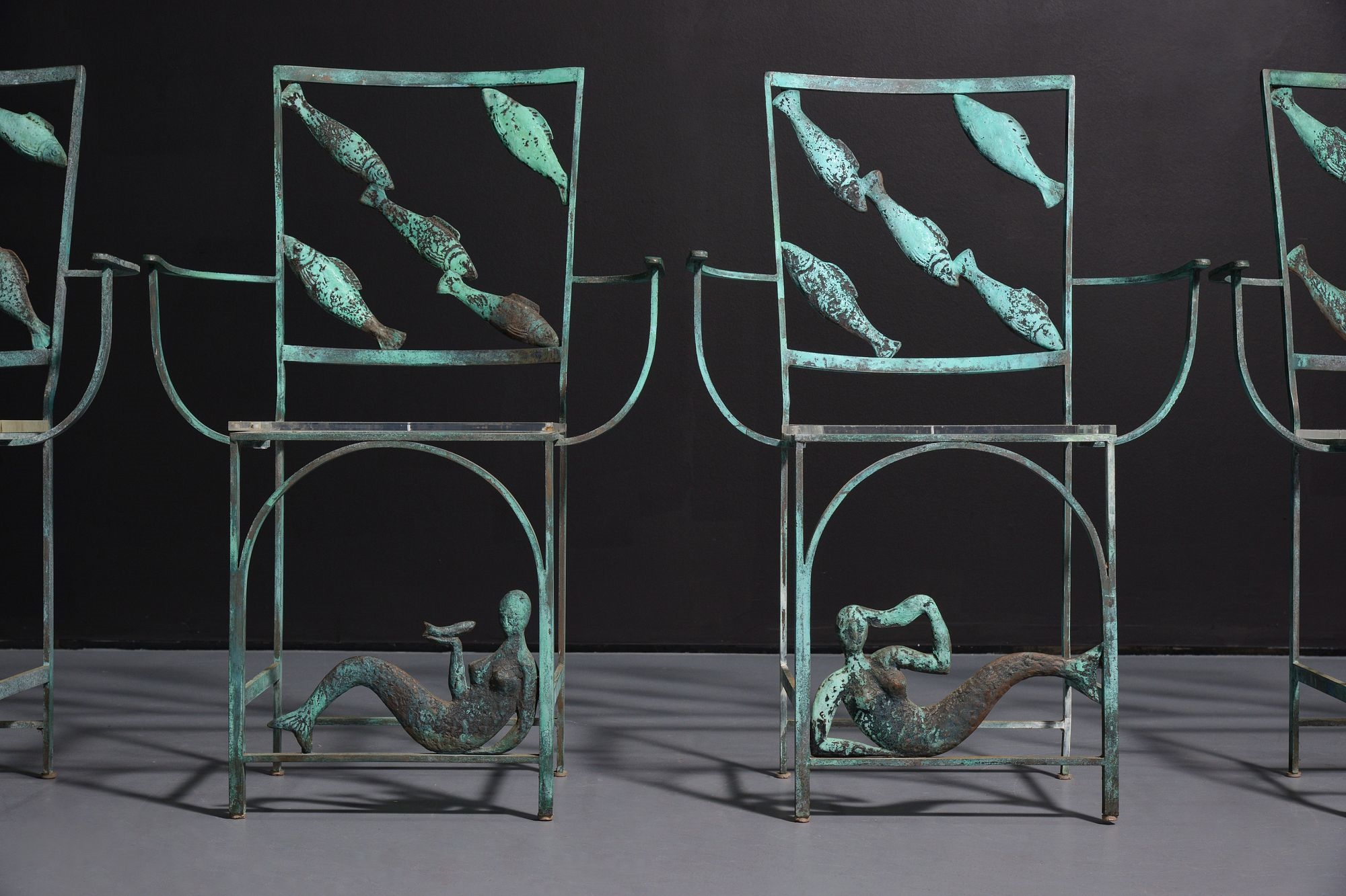 JacquesPierre Dufresne Rare Jacques Dufresne Bronze MERMAID Chairs, Set of 6 MutualArt