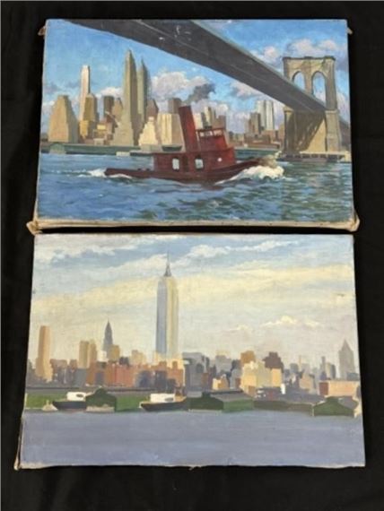 2 NYS Harbor Scene Oil on Canvas Paintings