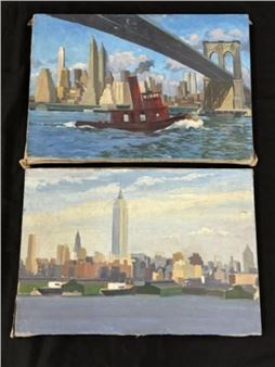 2 NYS Harbor Scene Oil on Canvas Paintings - Arnold Roberts