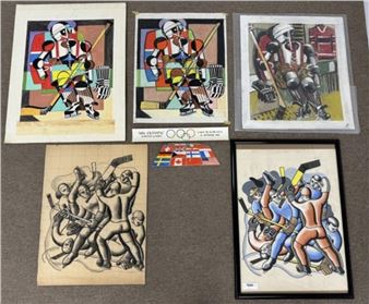 5 Arnold Roberts Original Hockey Paintings - Arnold Roberts
