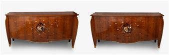 Important and rare pair of commodes inlaid with mother of pearl and various woods - Jules Leleu