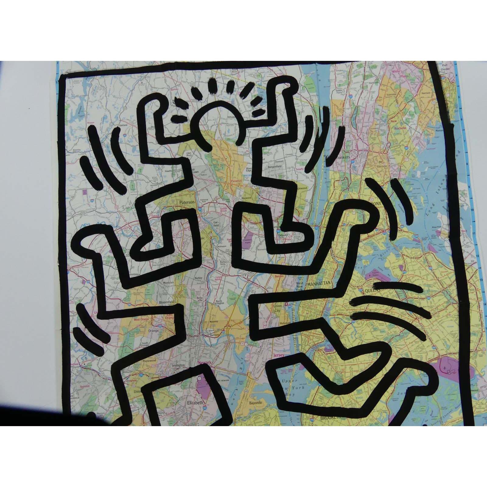Keith Haring | Ink drawing on NEW YORK CITY map, 1988 depicting a totem ...