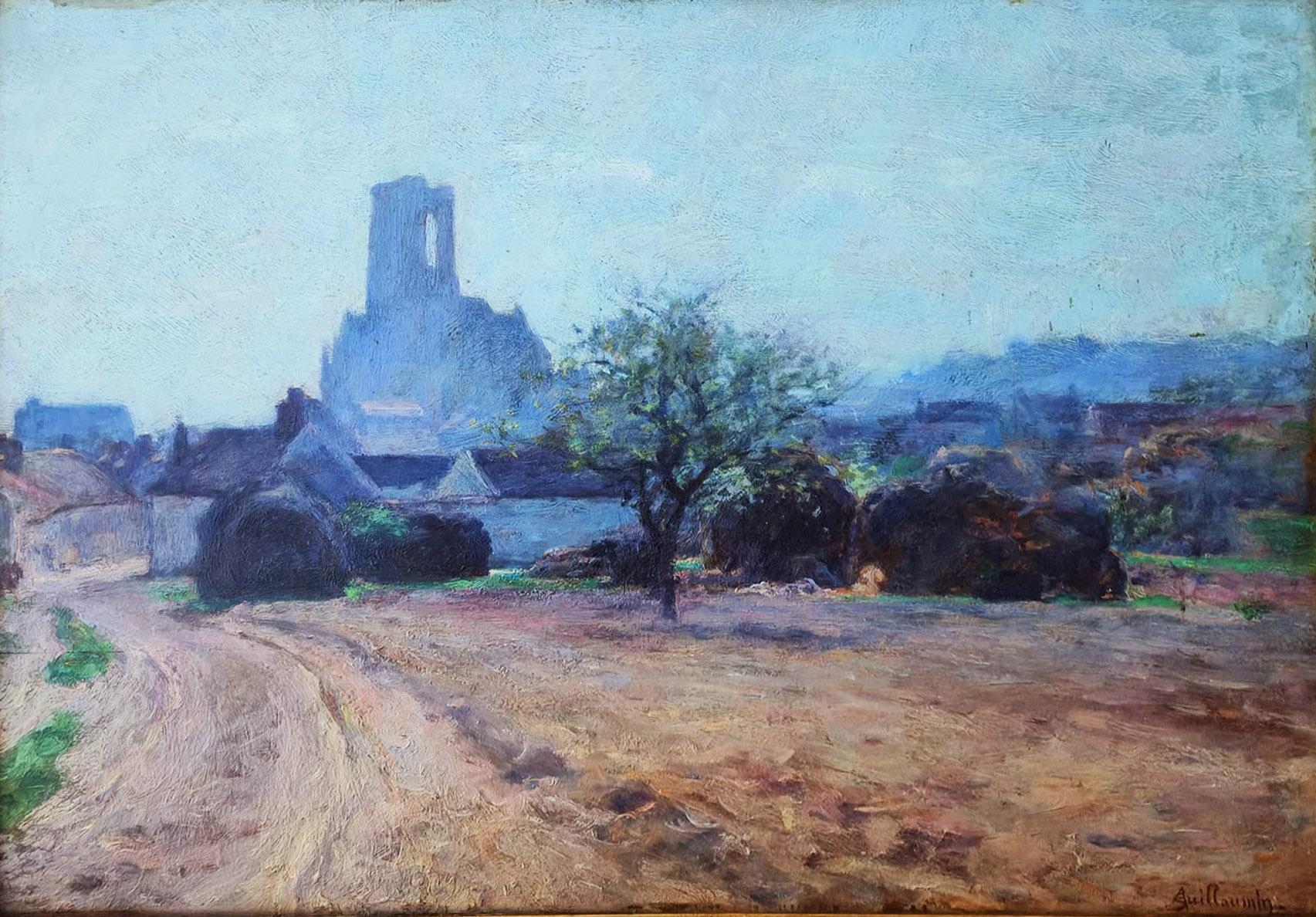 Artwork by Armand Guillaumin II, The village and the church of Larc ( Seine et Marne ), Made of oil on panel