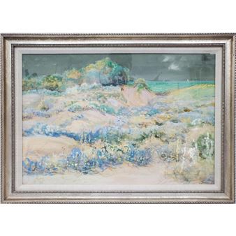 Antique Signed Watercolor on Paper "Dunes - E. W. Chris F