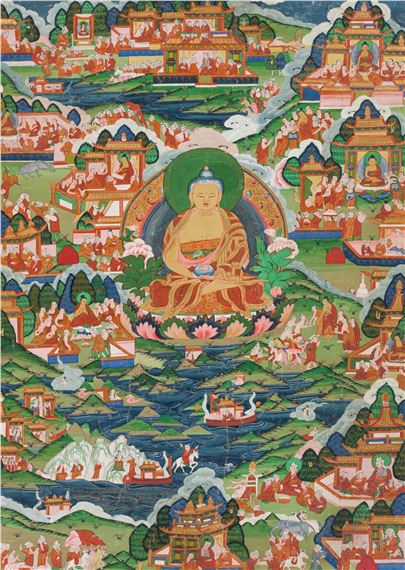 Tibetan School, 19th Century | A THANGKA OF BUDDHA AND JATAKA TALES ...