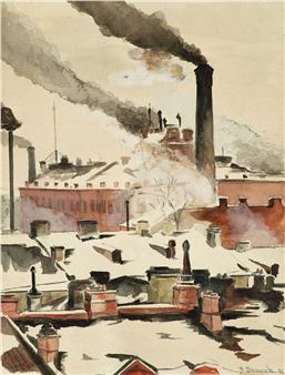 Factory with smoking chimneys - Leonid Mitrofanovich Afanasyev