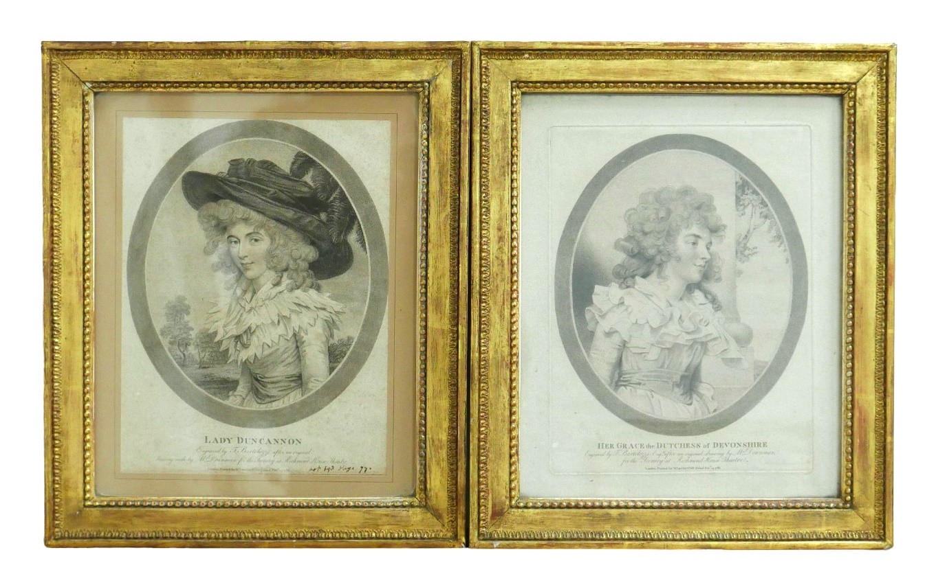 Lady Duncannon and her Grace"Dutchess" of Devonshire in gilt frames, frame sizecm bycm.

Provenance: Privately owned by Francesco Bartolozzi
