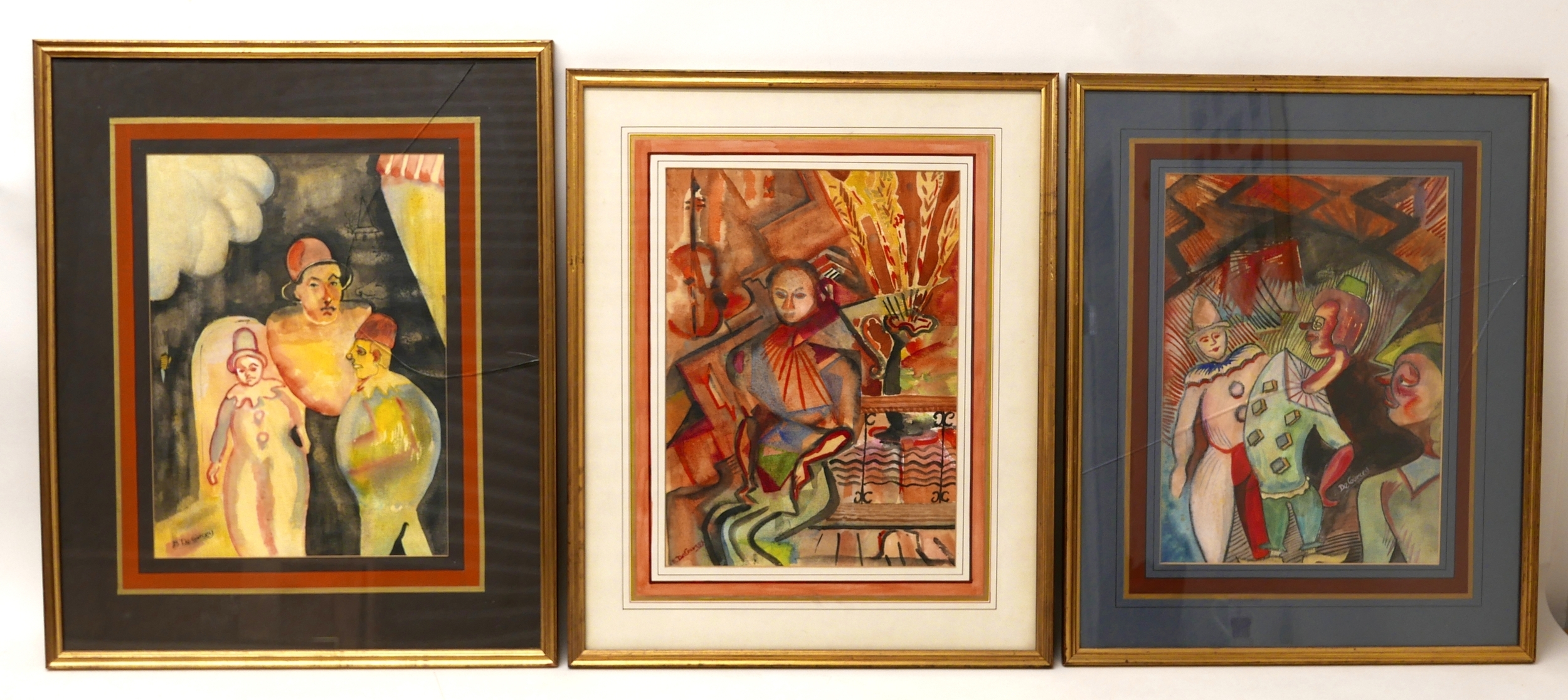 Artwork by Bridget de Courcy, three surrealist , one portrait, Made of mounted, glazed