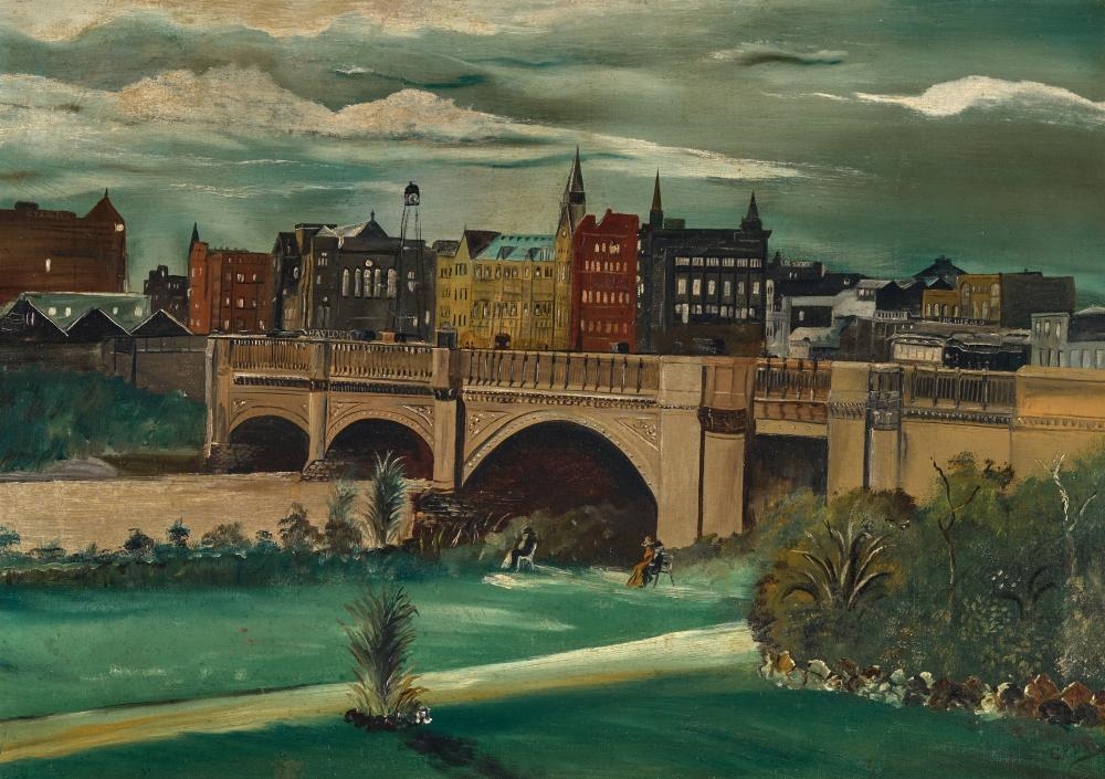 Artwork by G. F. Day, G.F. DAY (C19TH) - Town Scene and Bridge, Made of oil on canvas