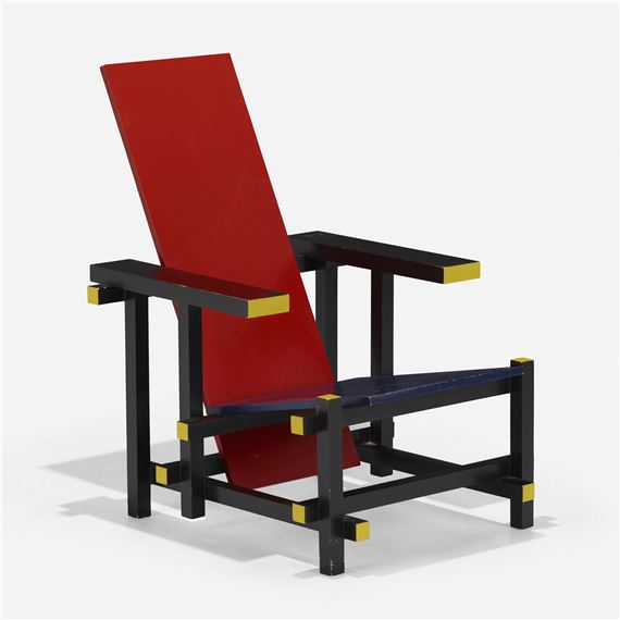 Red Blue chair by Gerrit Rietveld, circa 1989