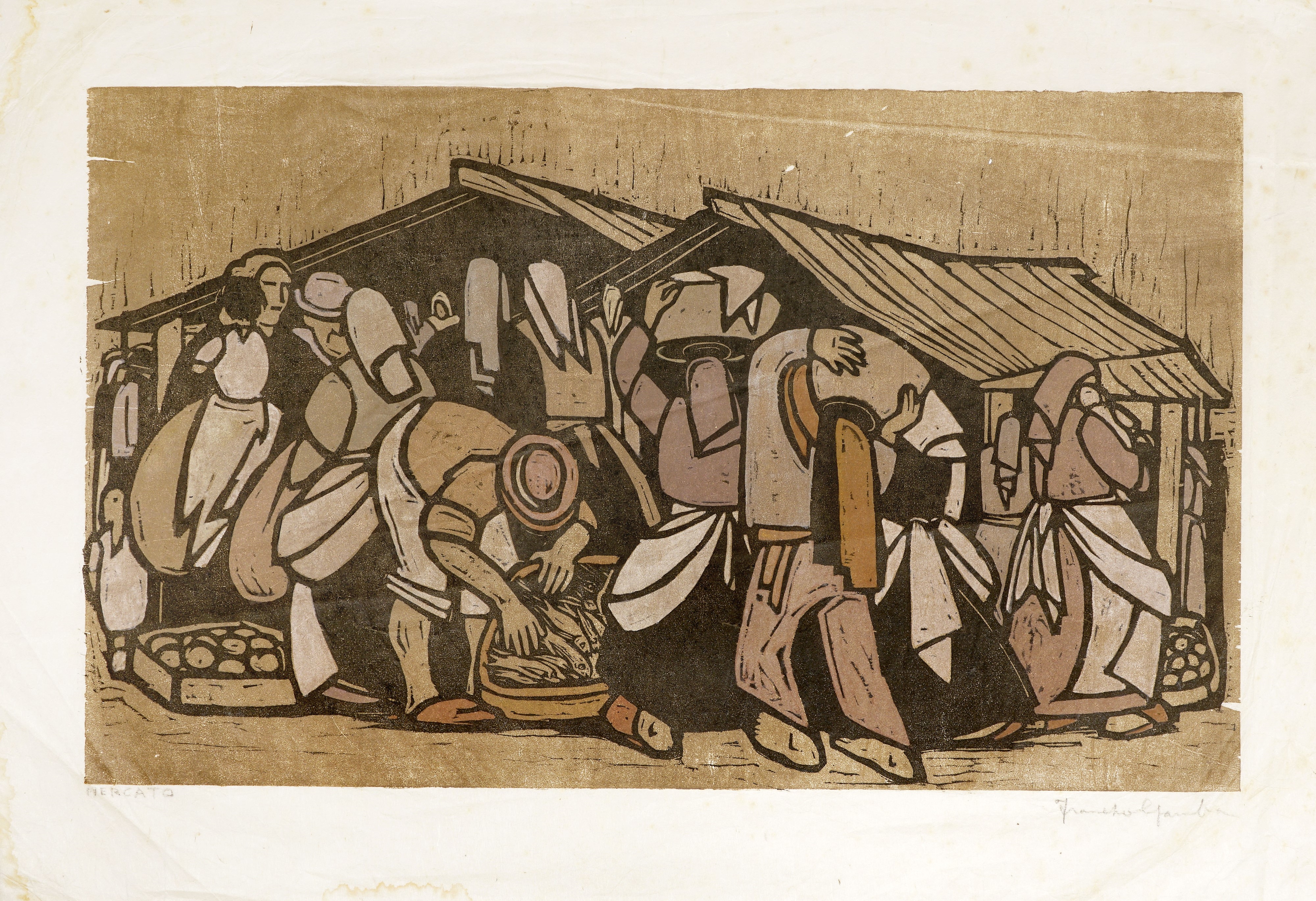 Artwork by Francesco Gamba, Mercato, Made of color woodcut on paper