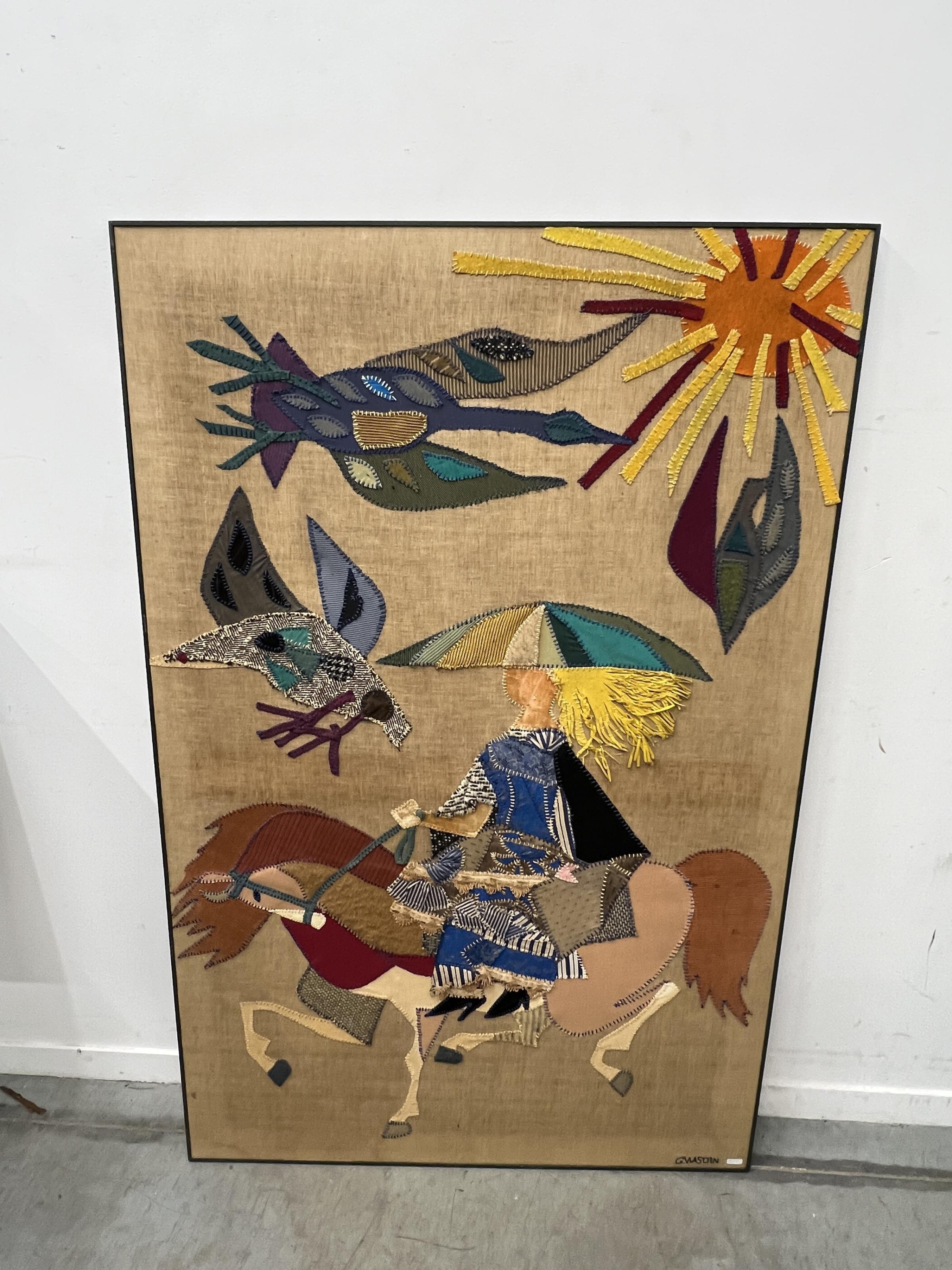 Artwork by Geneviève Masoin, Cavalière aux oiseaux, Made of embroidered fabrics