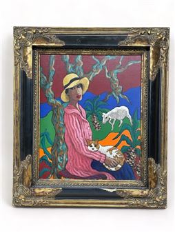 Young woman with pink - Dominique Rechard Dit Dromik