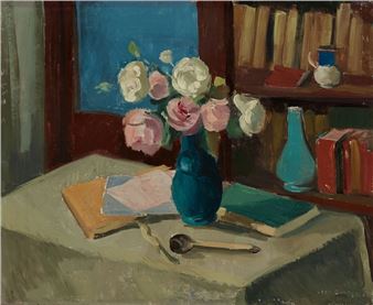 Still life with a vase of roses - Leon Gaudeaux