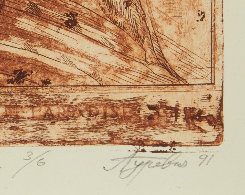 Artwork by Alexander Gurevich, Expulsion from Paradise, Made of Etching and aquatint in sepia on paper