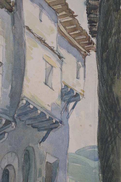 Artwork by Rafael Mora, RAFAEL MORA (20TH CENTURY). “VILLAGE, Made of Watercolour on paper