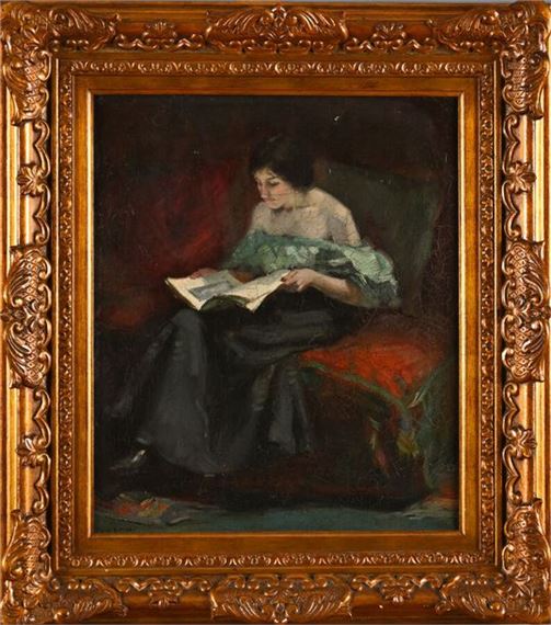 Woman reading by Louis Valdo-Barbey
