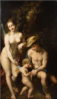 Joseph VAN LIL (1826-1906), oil on canvas Venus with Mercury and Cupid after a work by Antonio da Correggio - Correggio