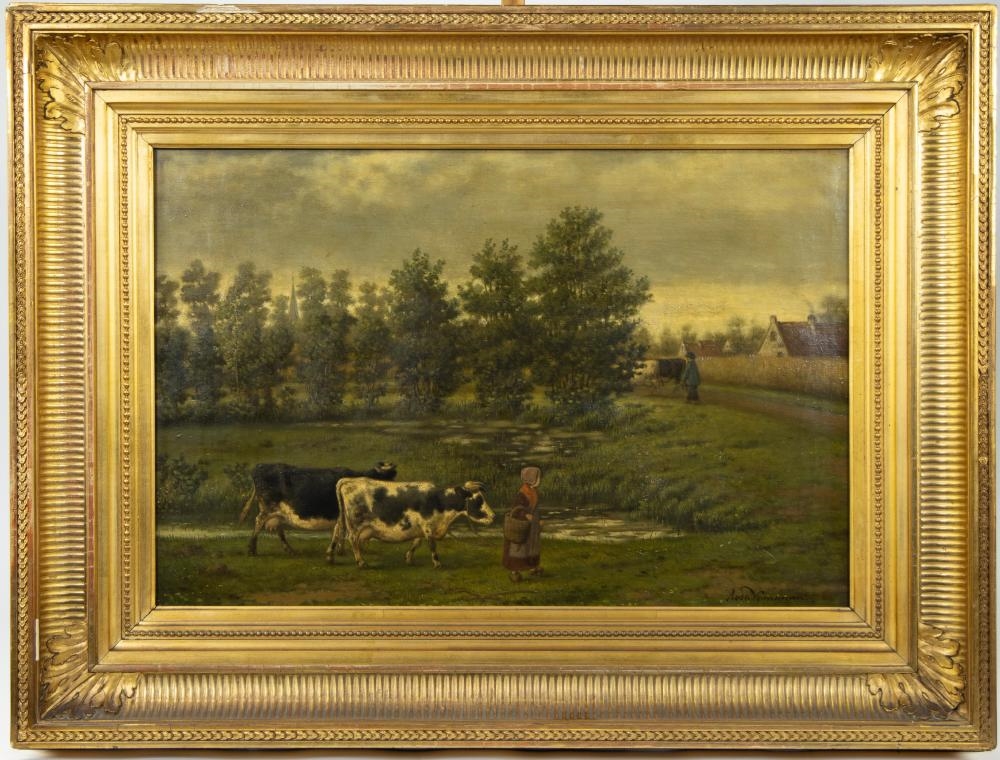 Artwork by Rosa Venneman, oil on canvas Landscap with cows, Made of oil on canvas