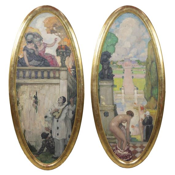 pendant oil on canvas Fête dans le parc