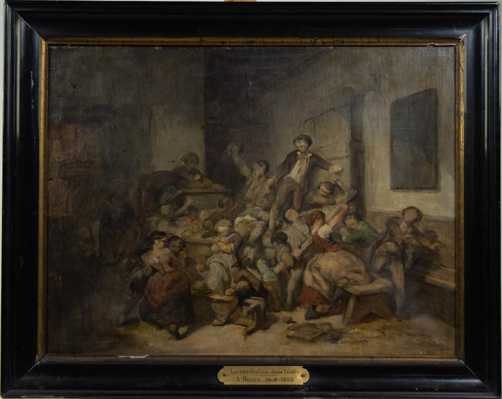 Artwork by Pierre-Paul Hunin, oil on canvas Le révolution dans l'école, Made of oil on canvas