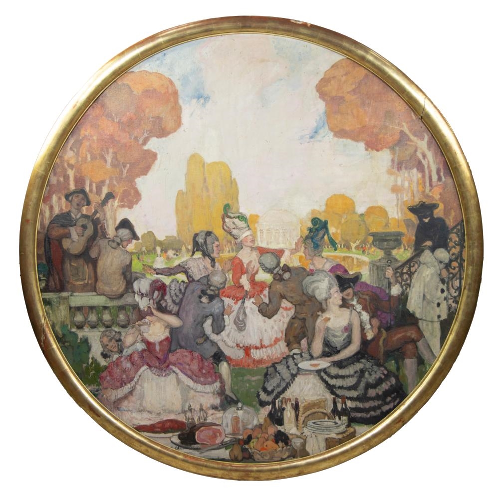 Artwork by Fernand Allard L'Olivier, oil on canvas Fête dans le parc, Made of oil on canvas