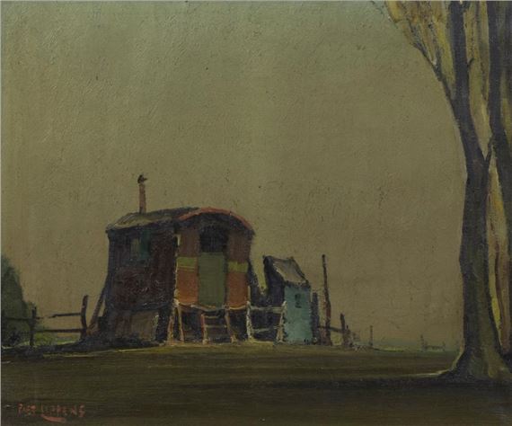oil on canvas House trailers by Piet Lippens