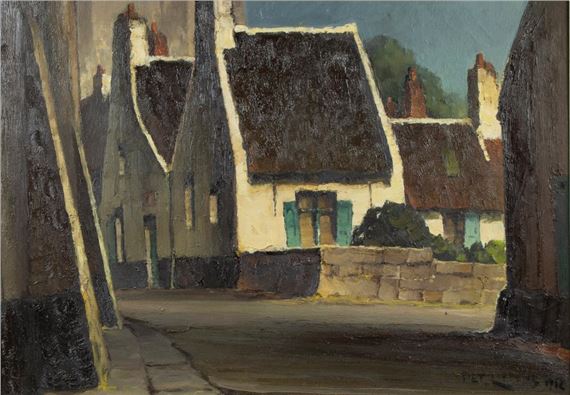 oil on canvas Street view by Piet Lippens, dated 1962