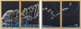 Fly! (VII introduction, development, turn and conclusion) (a set of 4 / a pair of 2-panel byobu screens - Seiko Kawachi