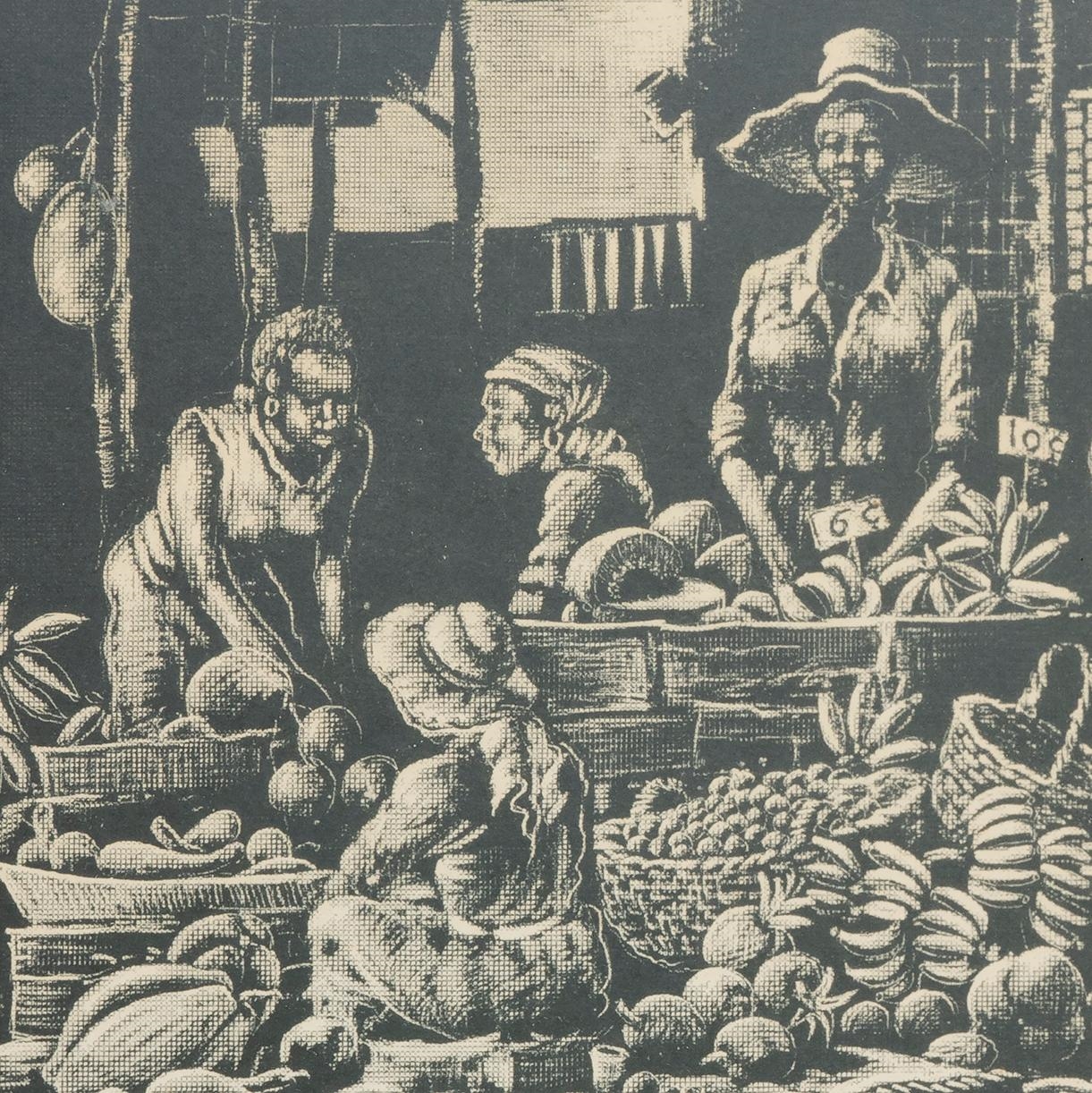 Artwork by Dermot Louison, Untitled - Market Scene, Made of Lithographic print on paper