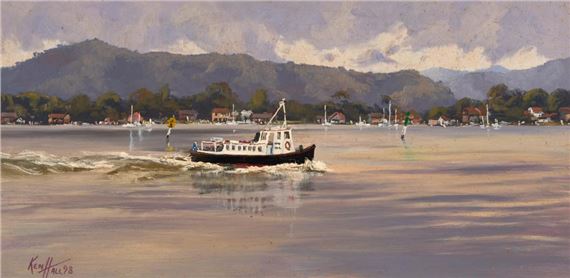 KEN HALL Old Toot, Brisbane Water, 1998 oil on board24 x 49.5 cm (frame: 53 x 79 x 5 cm)signed and dated lower left, titled verso - Ken Hall