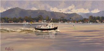 KEN HALL Old Toot, Brisbane Water, 1998 oil on board24 x 49.5 cm (frame: 53 x 79 x 5 cm)signed and dated lower left, titled verso - Ken Hall