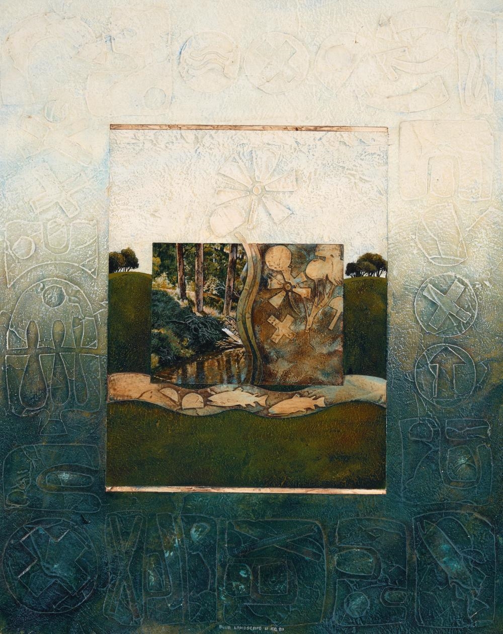 Artwork by Bailer, Blue Landscape, 1981, Made of mixed media on board