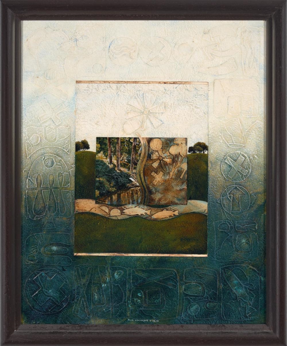 Artwork by Bailer, Blue Landscape, 1981, Made of mixed media on board