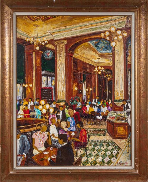 Veronique Ziminski | In the American bar in Lyon Oil on canvas | MutualArt