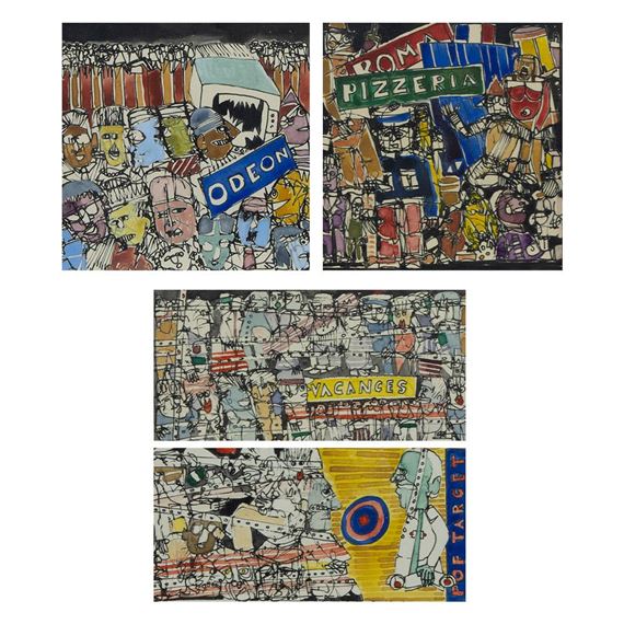 4 drawings in ink and watercolour, signed and dated '83 and '84 by Michel Godjevac, dated '83