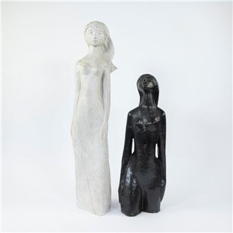 2 sculptures in white and black patinated ceramic - Elie van Damme
