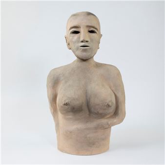 Annette Defoort, terracotta buste van een vrouw, monogram AD - Annette Defoort