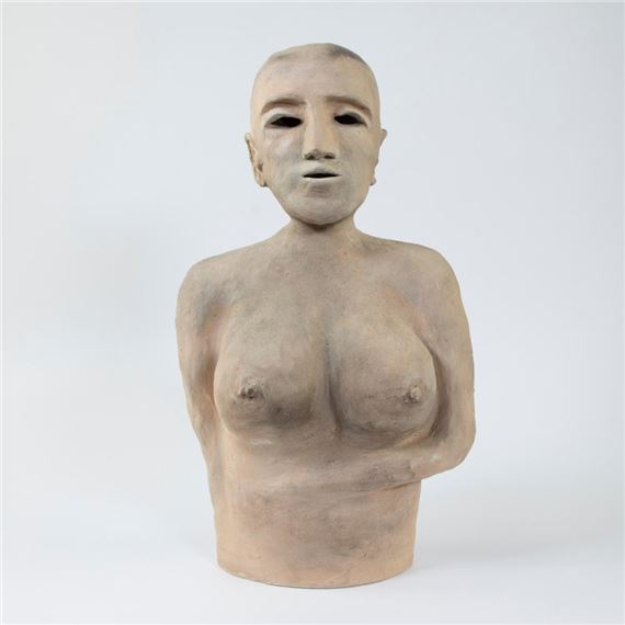 Annette Defoort, terracotta buste van een vrouw, monogram AD - Annette Defoort